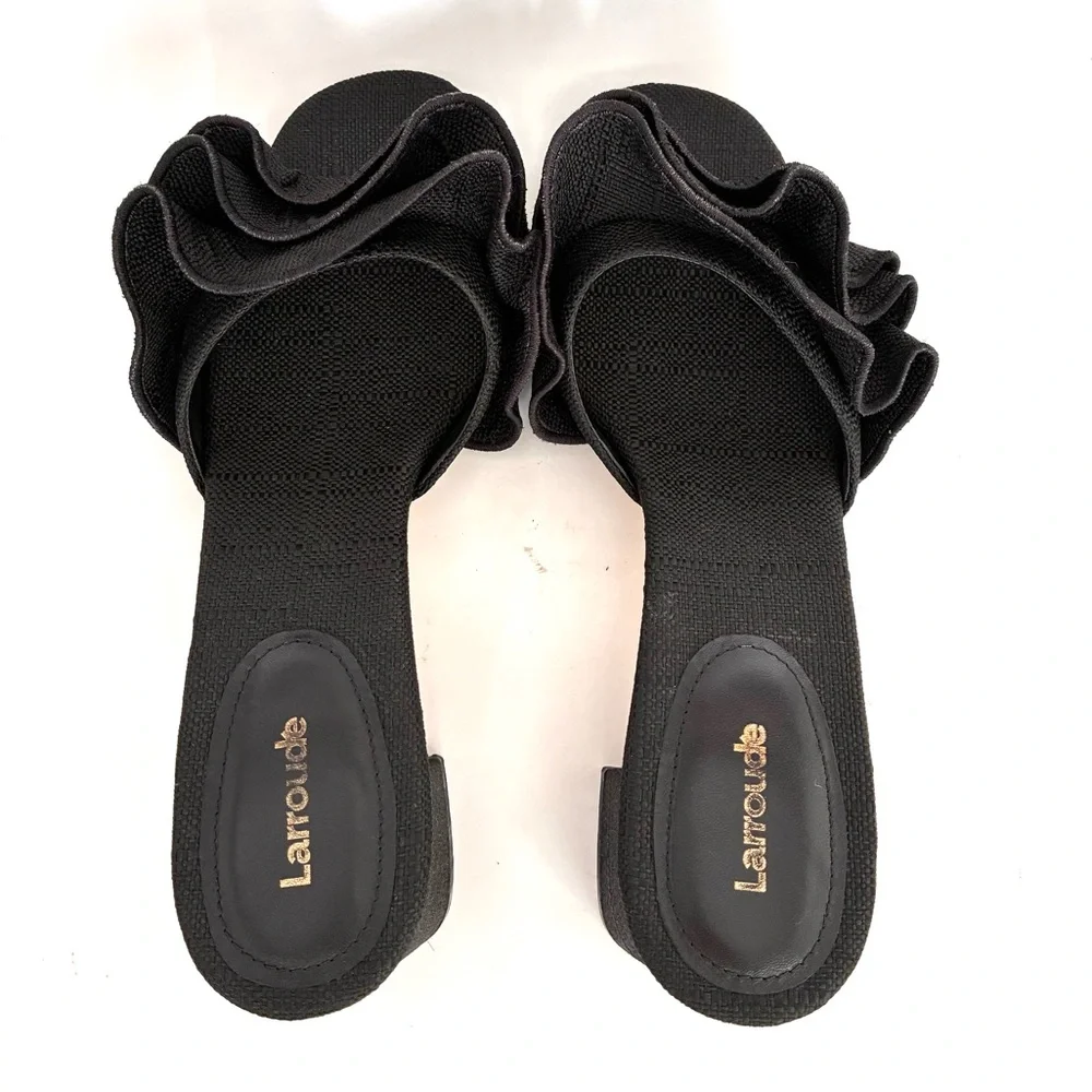 Larroude Brigitte Ruffle Raffia Block Heel Sandals (9.5) - Picture 9 of 13